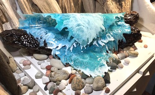 artist: Wilma Michel - driftwood and resin crashing wave sculpture (resin sculpture artists)
