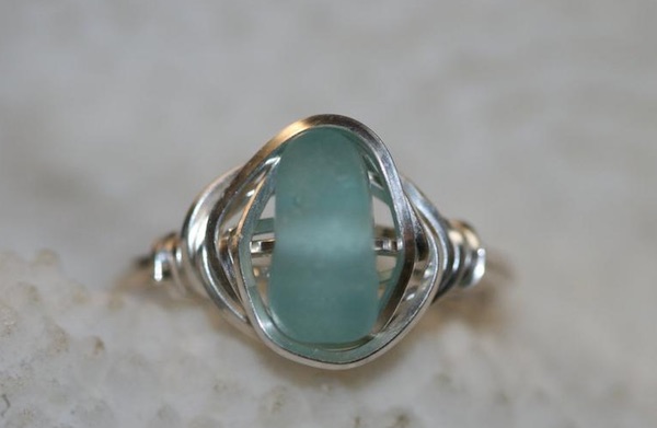 Aqua Sea Glass Ring