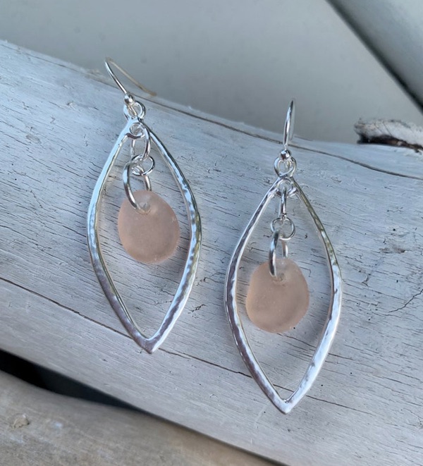 Pink Sea Glass Dangle Drop Earrings