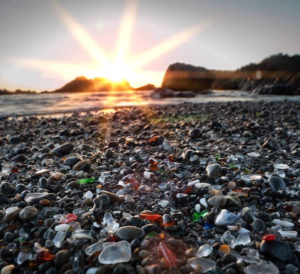 A spot with great Sea Glass is in Fort Bragg, California. Glass Beach