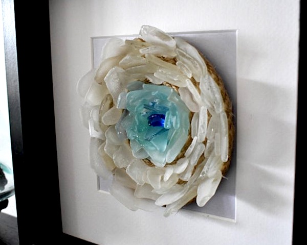 Rare Blue Flower - 3d Mosaic created with sea glass