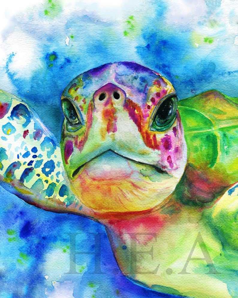 Sea Turtle Art Print, Kauai Art, Turtle Painting, Hawaiian Honu