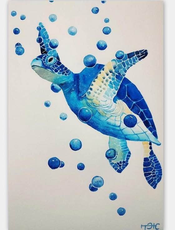 Blue Sea Turtle Original Watercolor Art