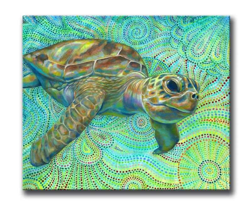 Sea Turtle Original Alcohol Ink Painting on Yupo, Matted to 12x18, Sealife, Marine  Animal Painting .br