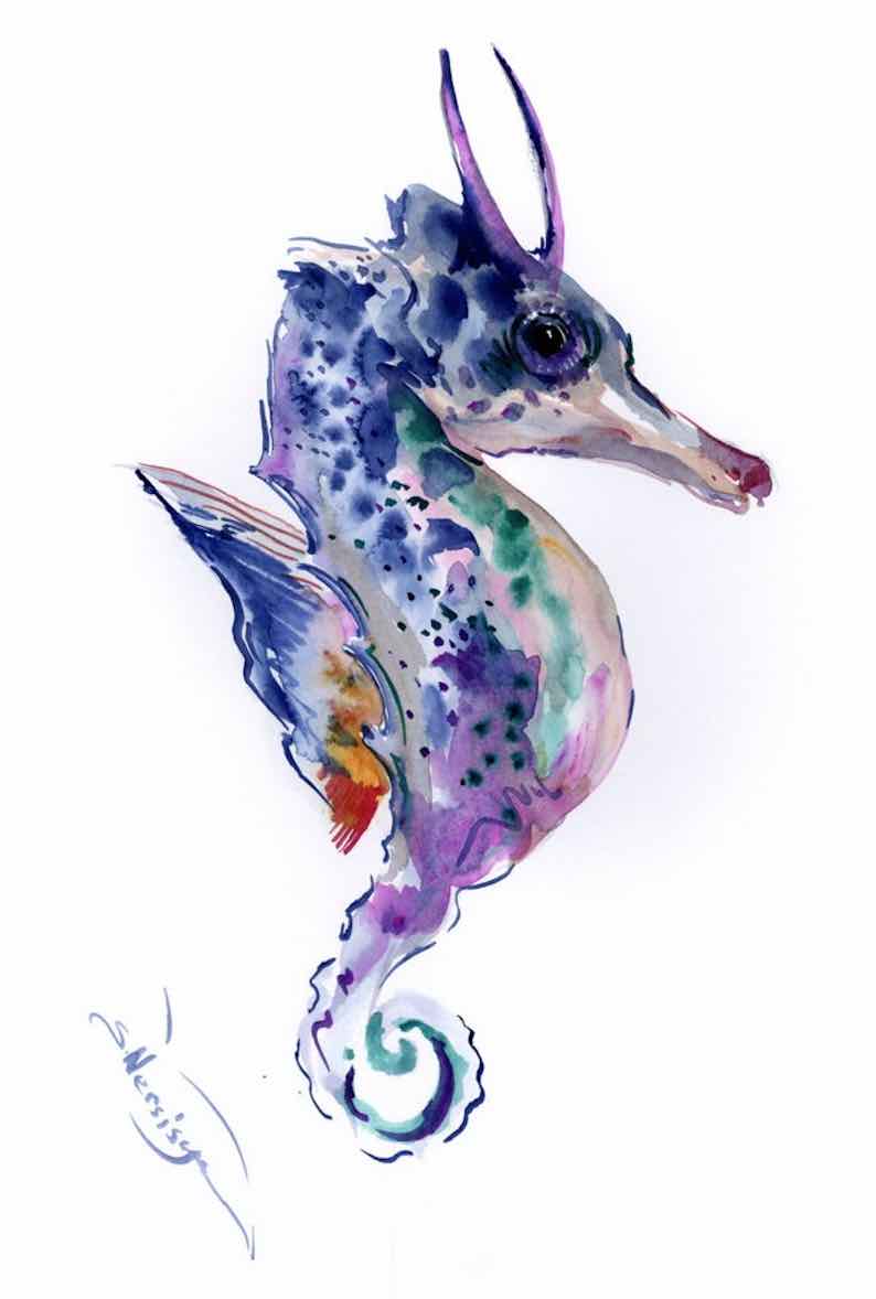 Seahorse Original Watercolor Painting