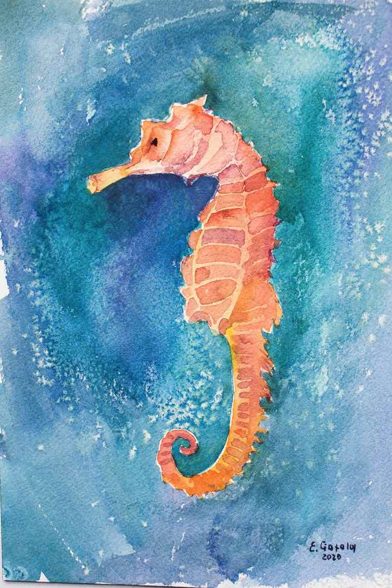 Seahorse Original Art Watercolor Painting