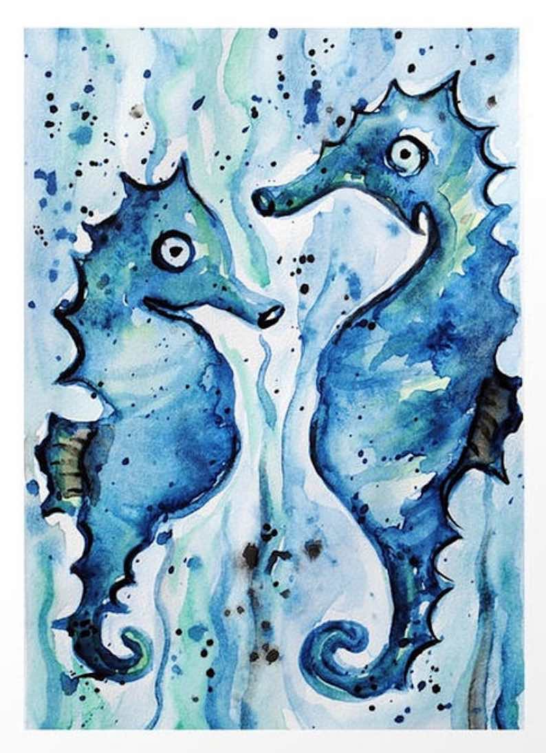 Original Seahorse Watercolor Painting