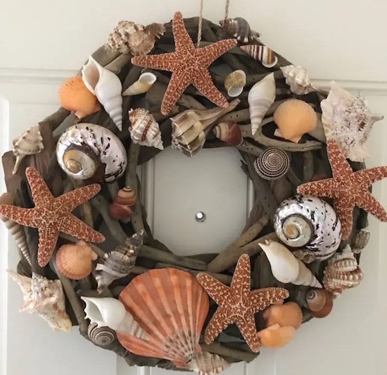 Seashell & Starfish Driftwood Wreath by Candy Galekovic