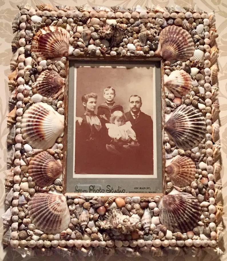 Handmade Seashell Frame with Original Antique Sepia Photo by Dolores Marchand