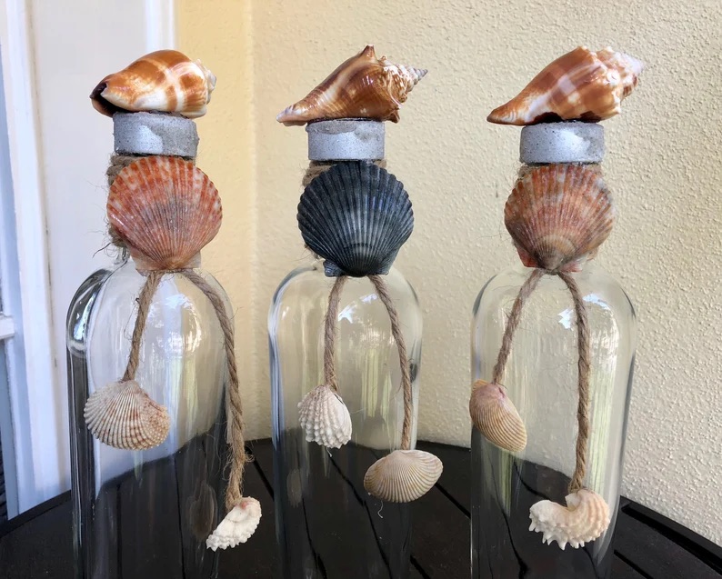 Decorative Glass Seashell Bottles  by Natalie<