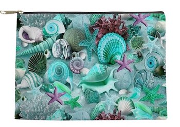 Green Seashells & Starfish Makeup Bag