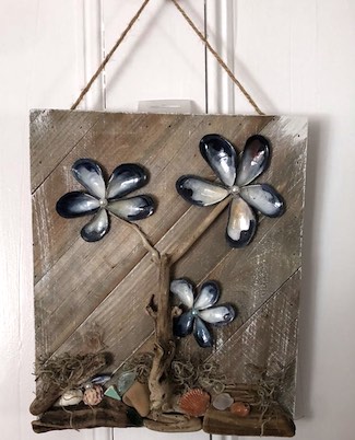 Seashell decor,Shell decoration,Seashell wall hanging, shell on wood,summer  gift