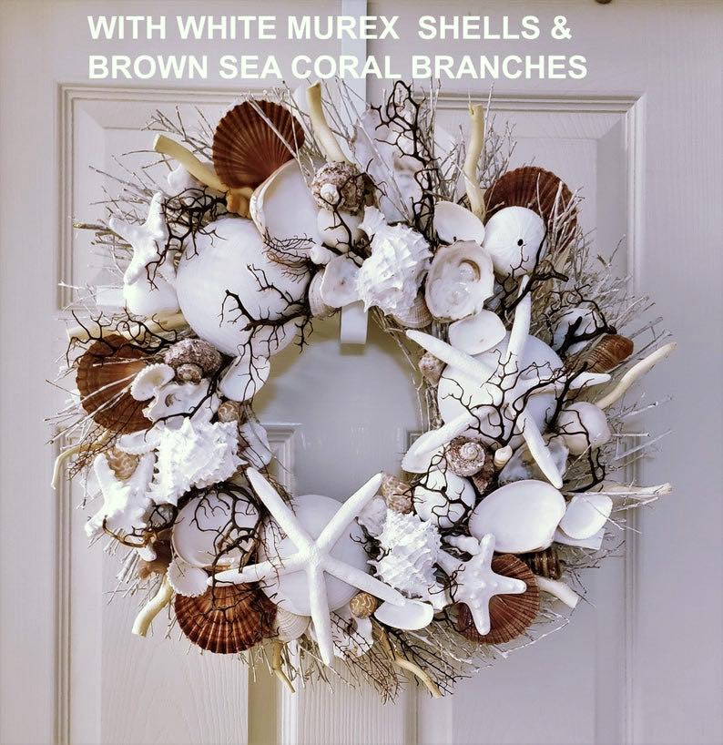 Seashell Wreath on Birch Twig with Rare Sea Lace Branches